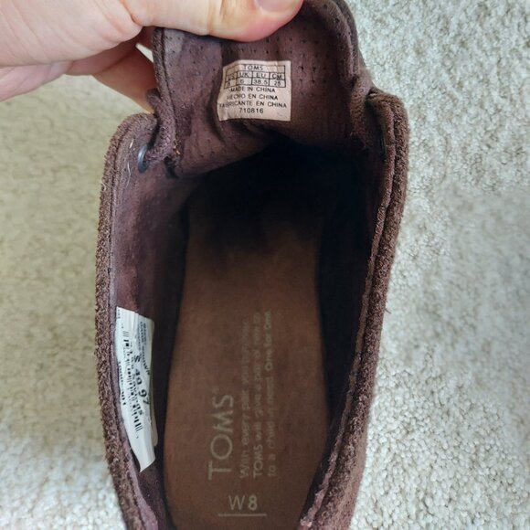 Toms Suede Chocolate Brown Wedge Bootie with Laces EUC - Picture 5 of 7